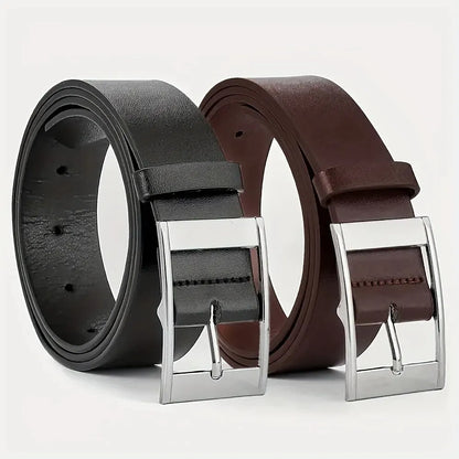 Leather belt with metal buckle.