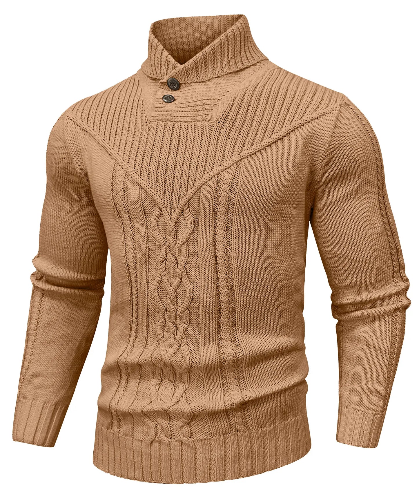 Wool sweater with shawl collar.