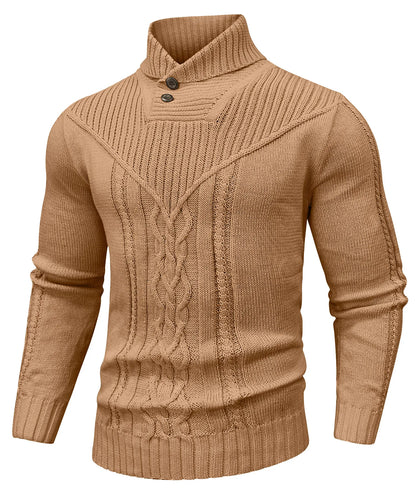 Wool sweater with shawl collar.