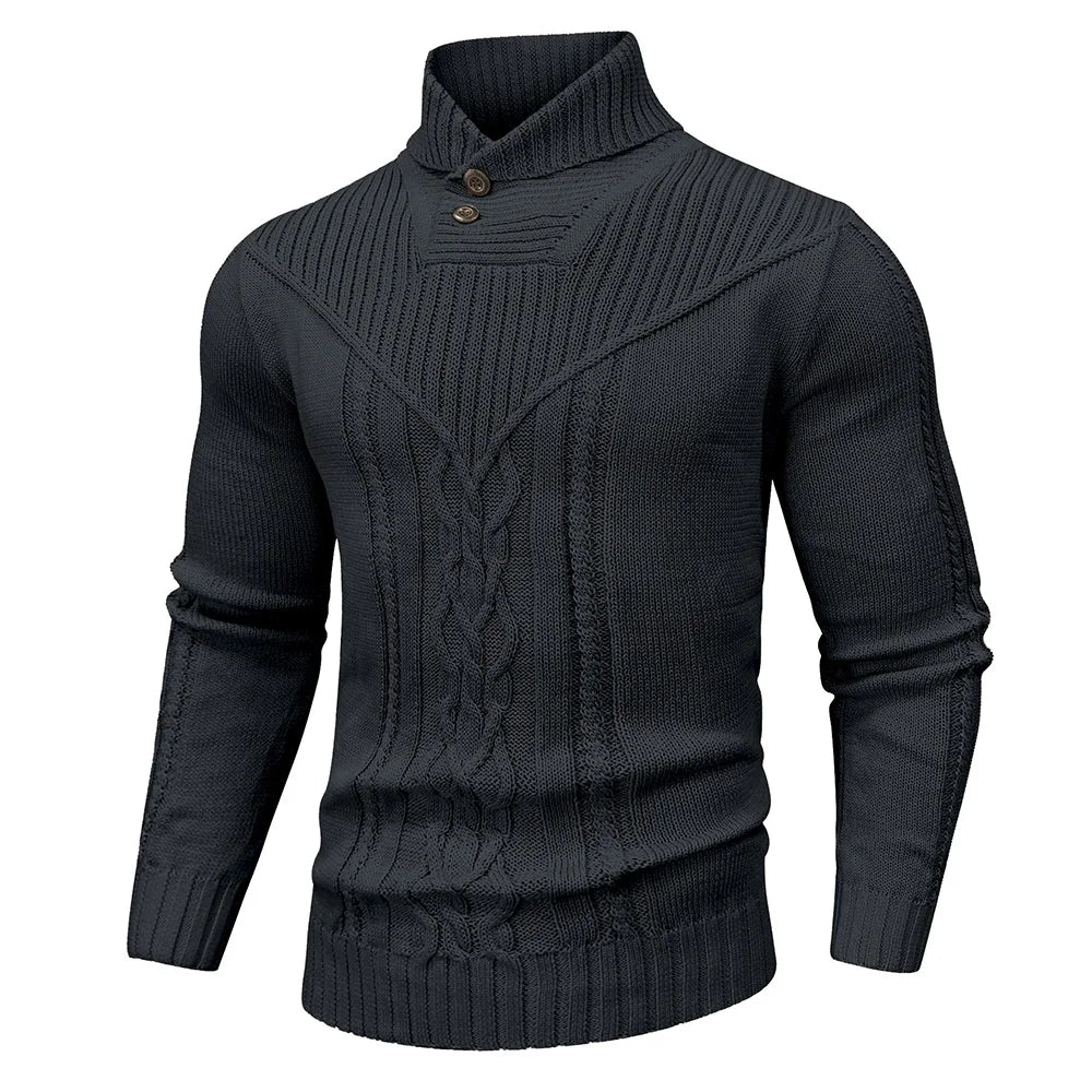 Wool sweater with shawl collar.