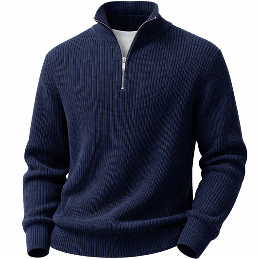 Men's casual knit jacket with half zip.